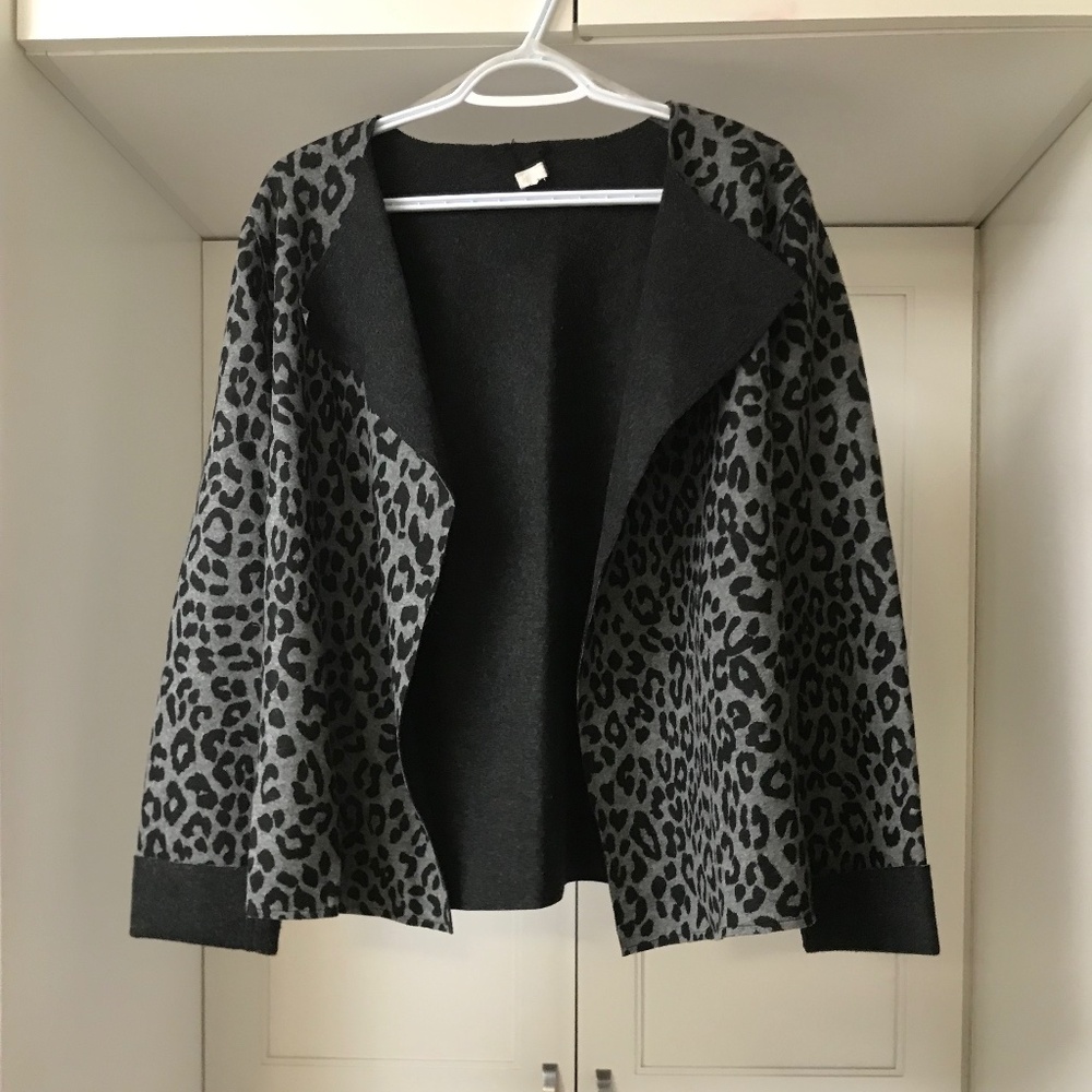 Felt Wool Open Jacket Leopard Print Medium